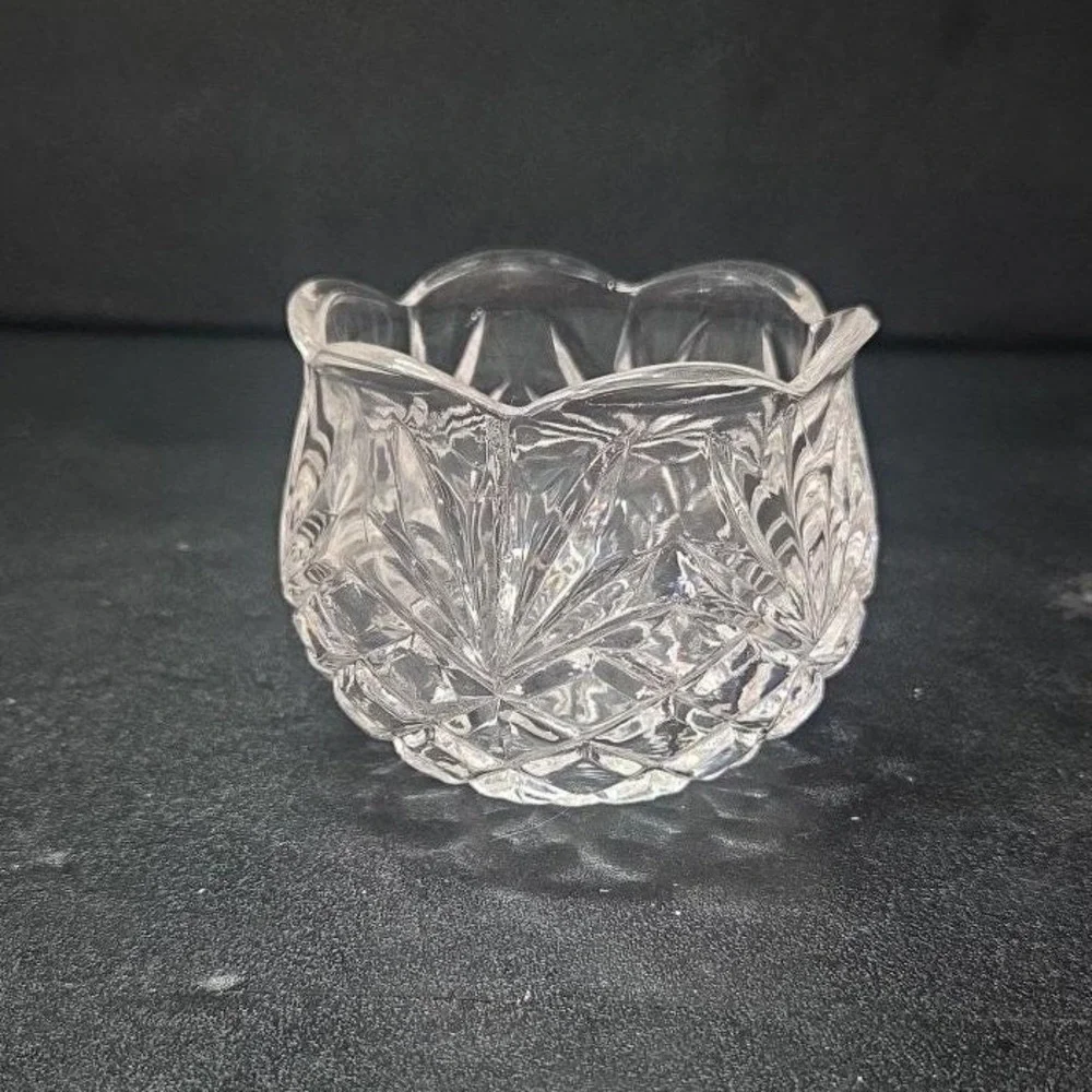 Crystal Clear Pineapple‎ Design Candleholder, Vintage Diamond Pressed Glass